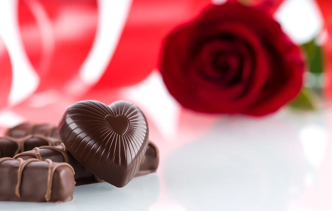 Фото обои цветок, сердце, роза, конфеты, сердечки, сладости, красная, десерт