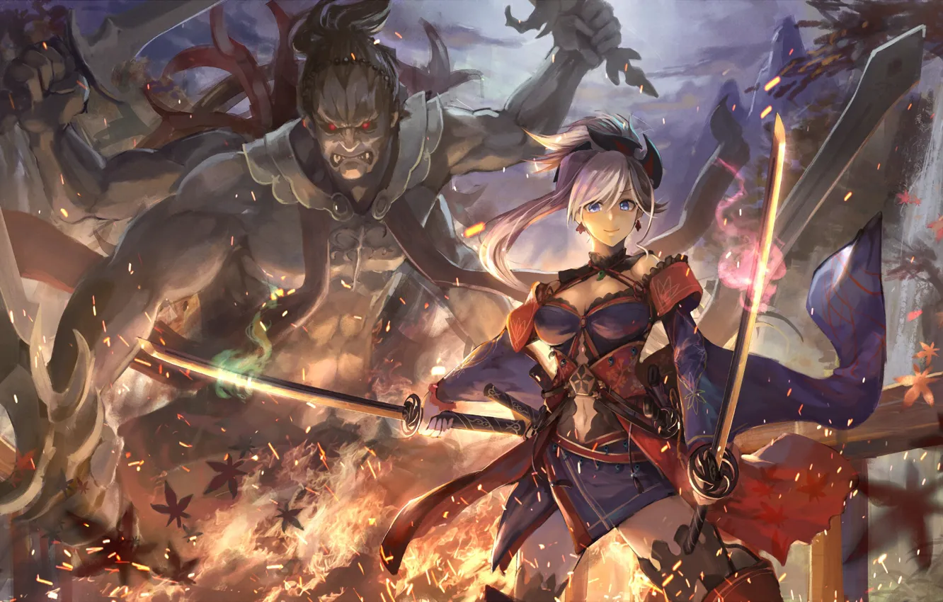 Фото обои девушка, монстр, меч, Fate / Grand Order, Судьба великая кампания