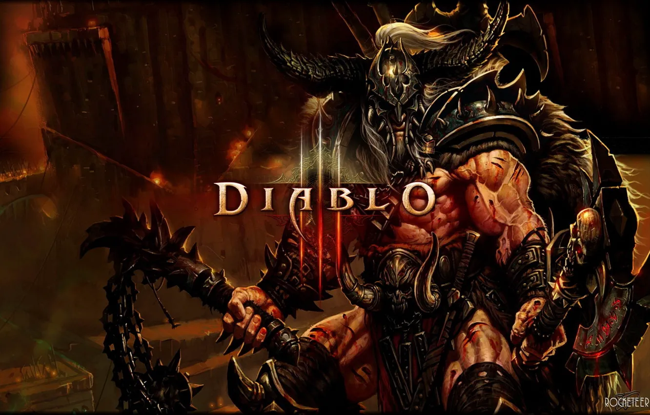 Фото обои оружие, логотип, Diablo III, варвар