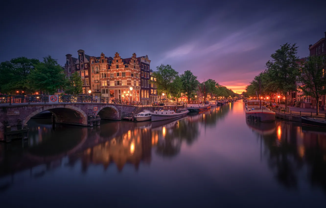 Фото обои транспорт, здания, канал, сумерки, Amsterdam - My Home