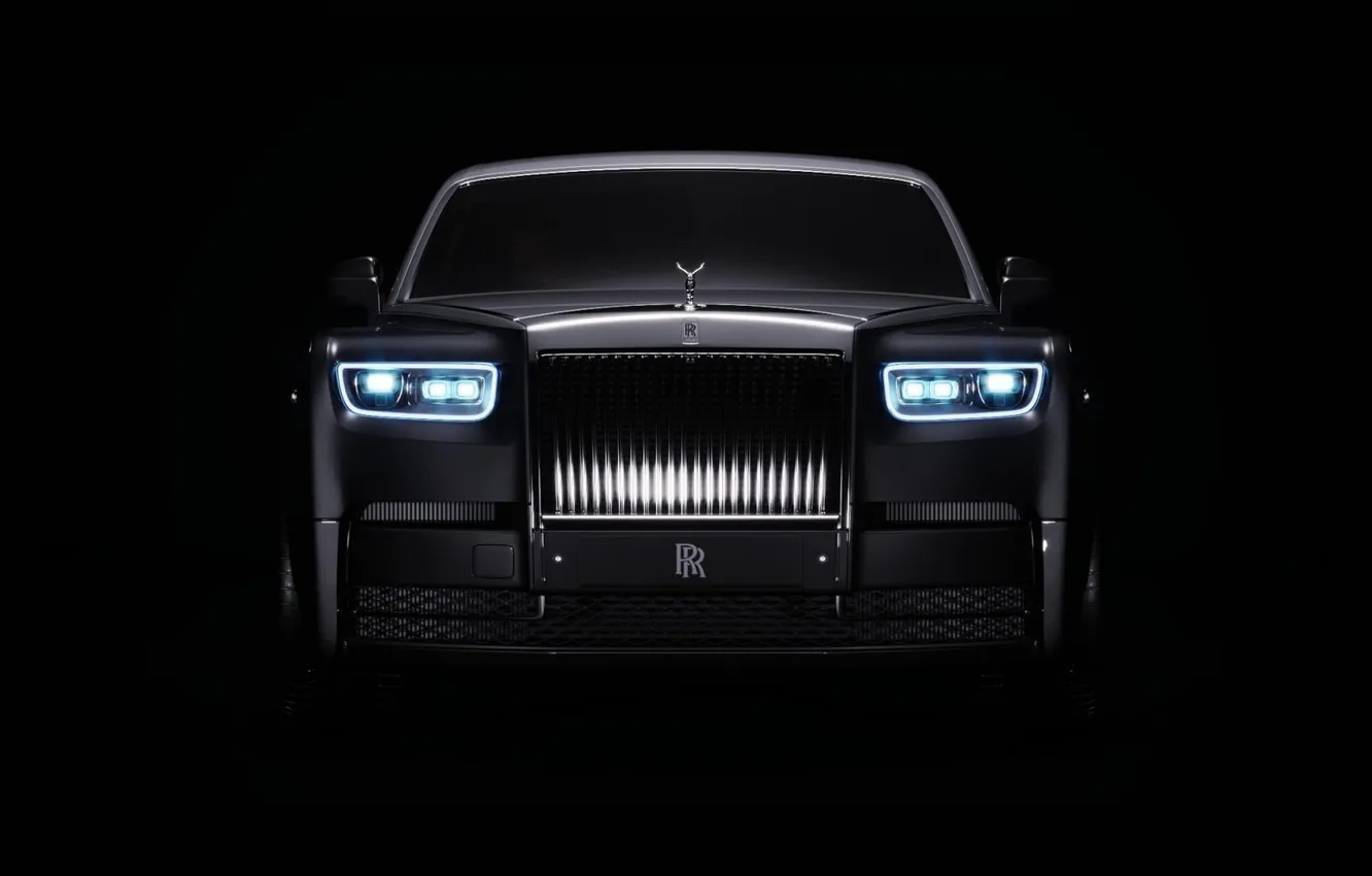 Фото обои car, lights, Rolls-Royce Phantom, Rolls Royce, minimalism, black background, Spirit of Ecstasy, vehicle