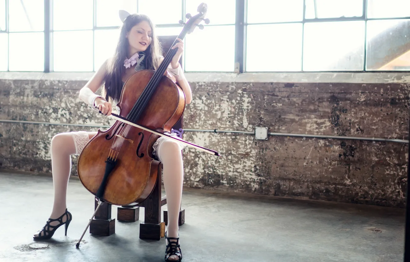 Фото обои девушка, музыка, виолончель, Chelo