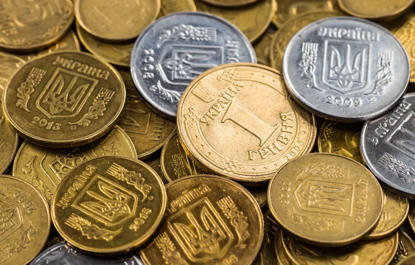 Фото обои Монеты, Деньги, Украина, Валюта, Гривня, Тризуб