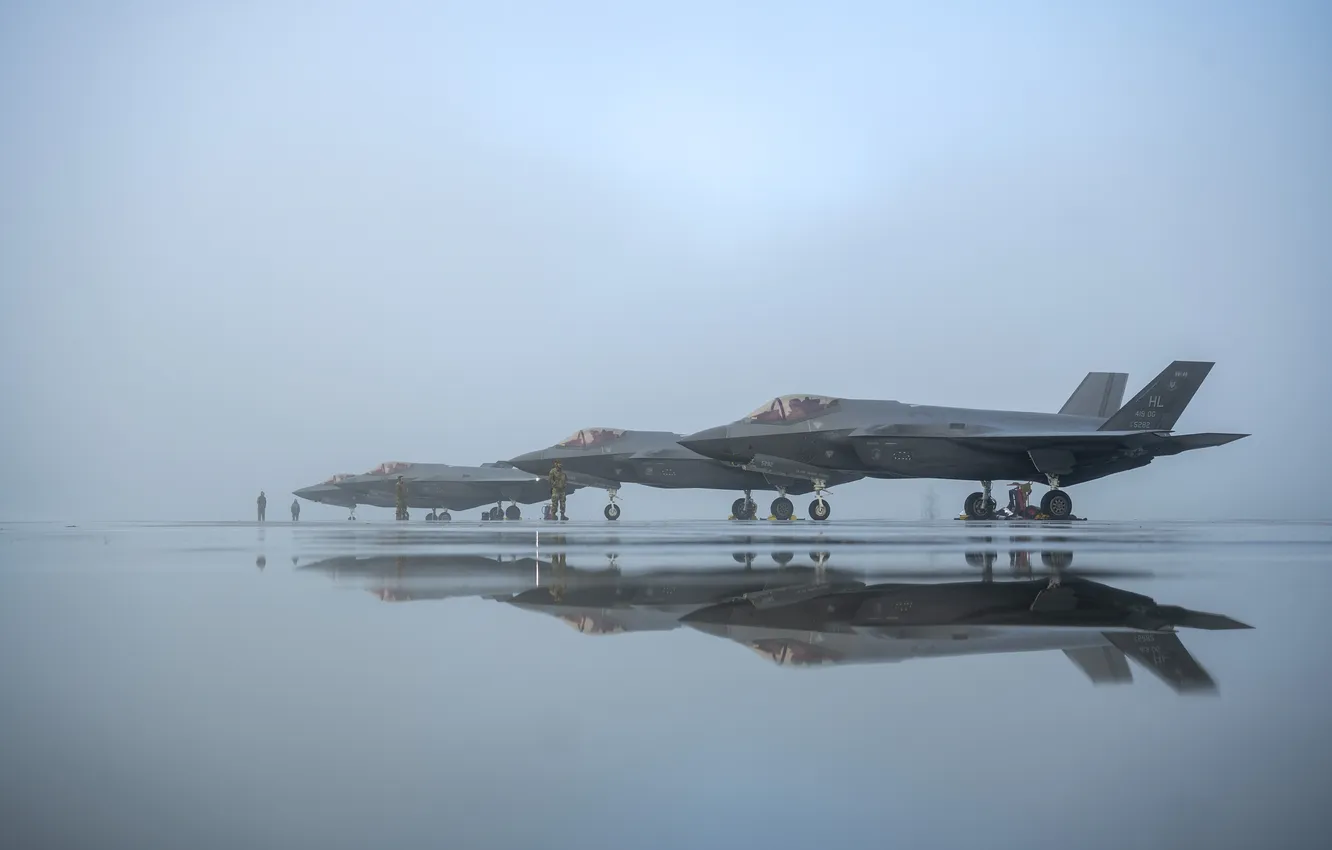 Фото обои ВВС США, Lightning II, F-35A, многофункциональный истребитель, Conventional take-off and landing, обычный взлёт и посадка
