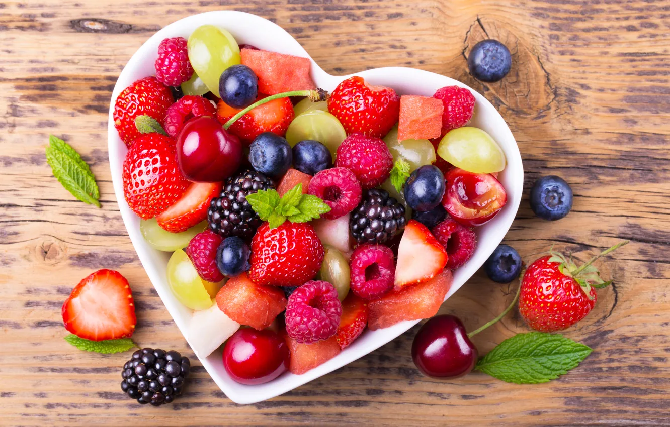 Фото обои вишня, ягоды, малина, черника, клубника, виноград, ежевика, fruit