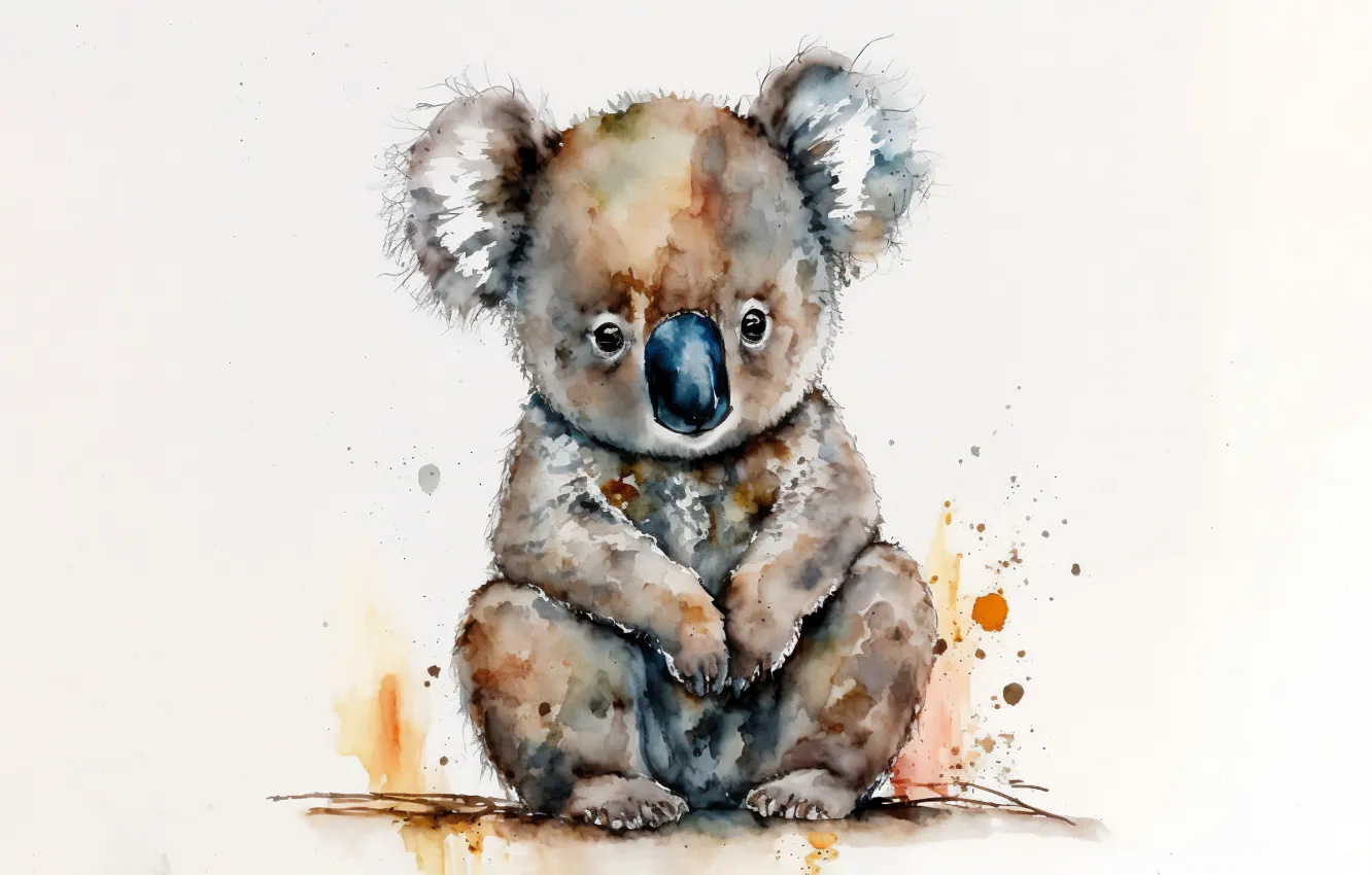 Фото обои animals, illustration, simple background, koalas, watercolor style