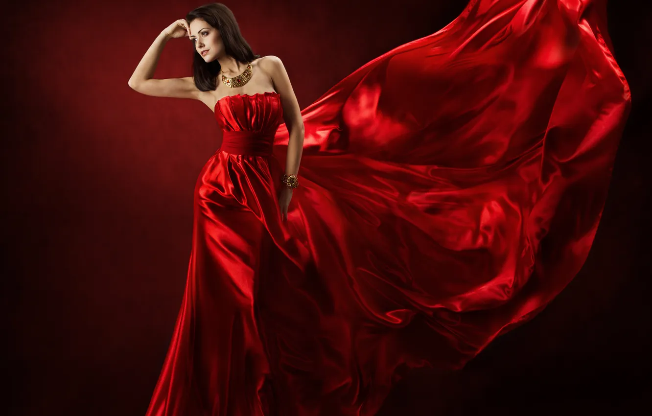 Фото обои красный, шелк, платье, red, dress, woman, beautiful