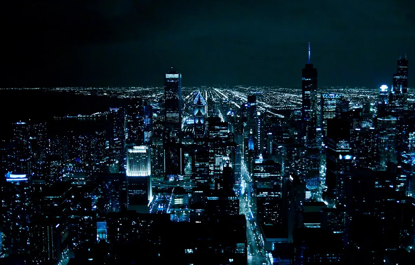 Фото обои ночь, город, огни, Chicago, мегаполис