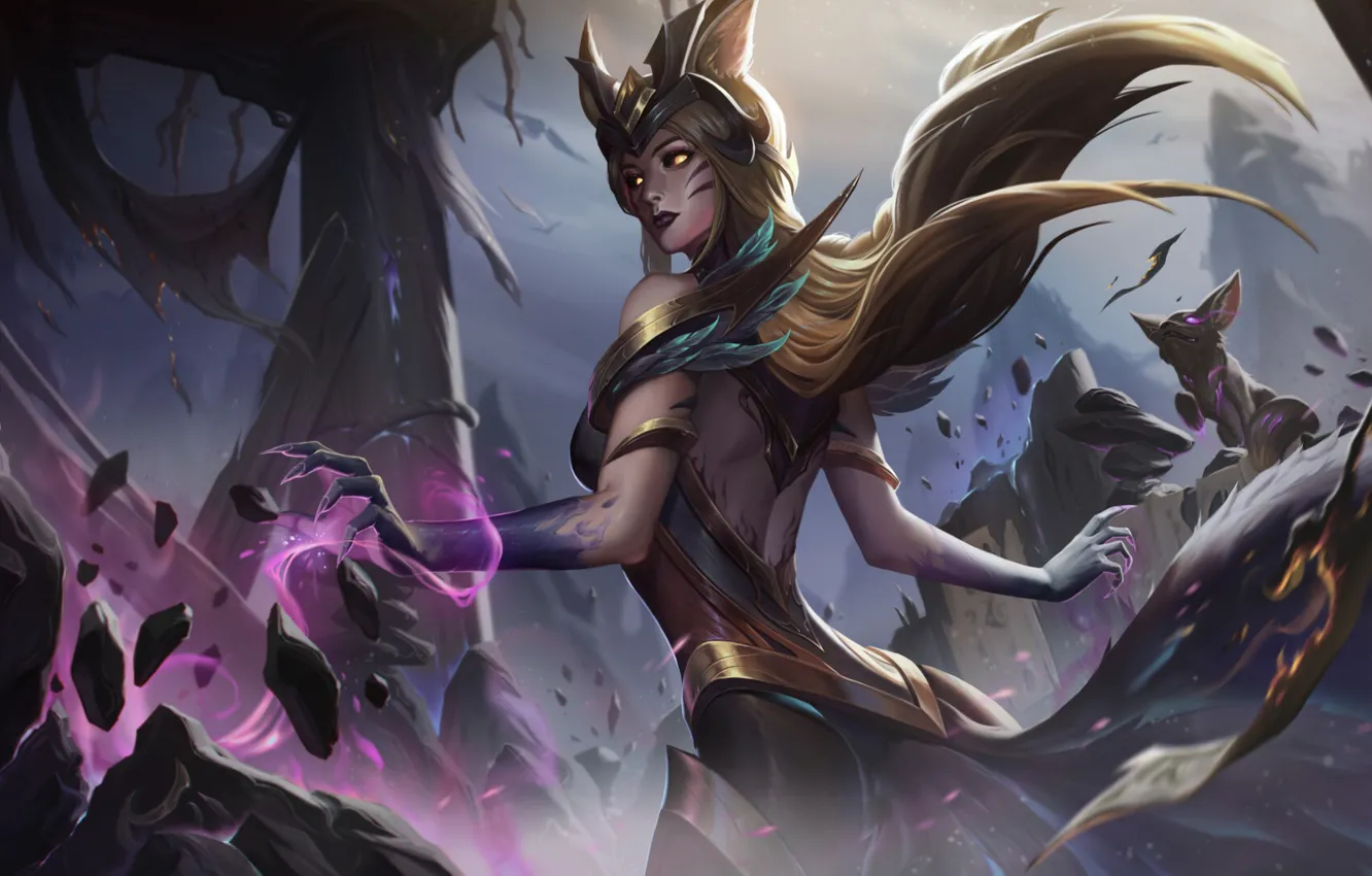 Фото обои девушка, арт, Ahri, League Of Legends