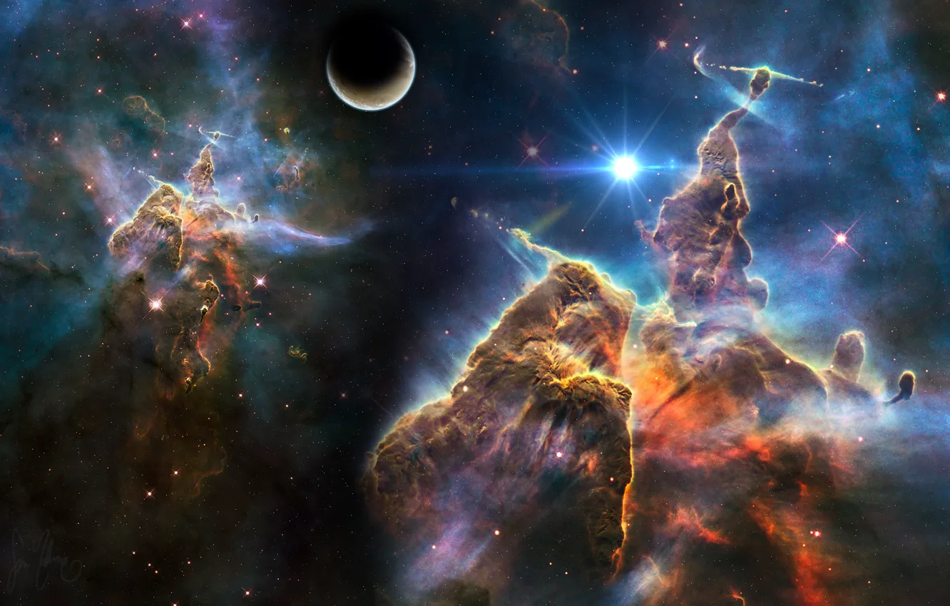 Фото обои космос, звезды, туманность, планета, space, universe, nebula, art