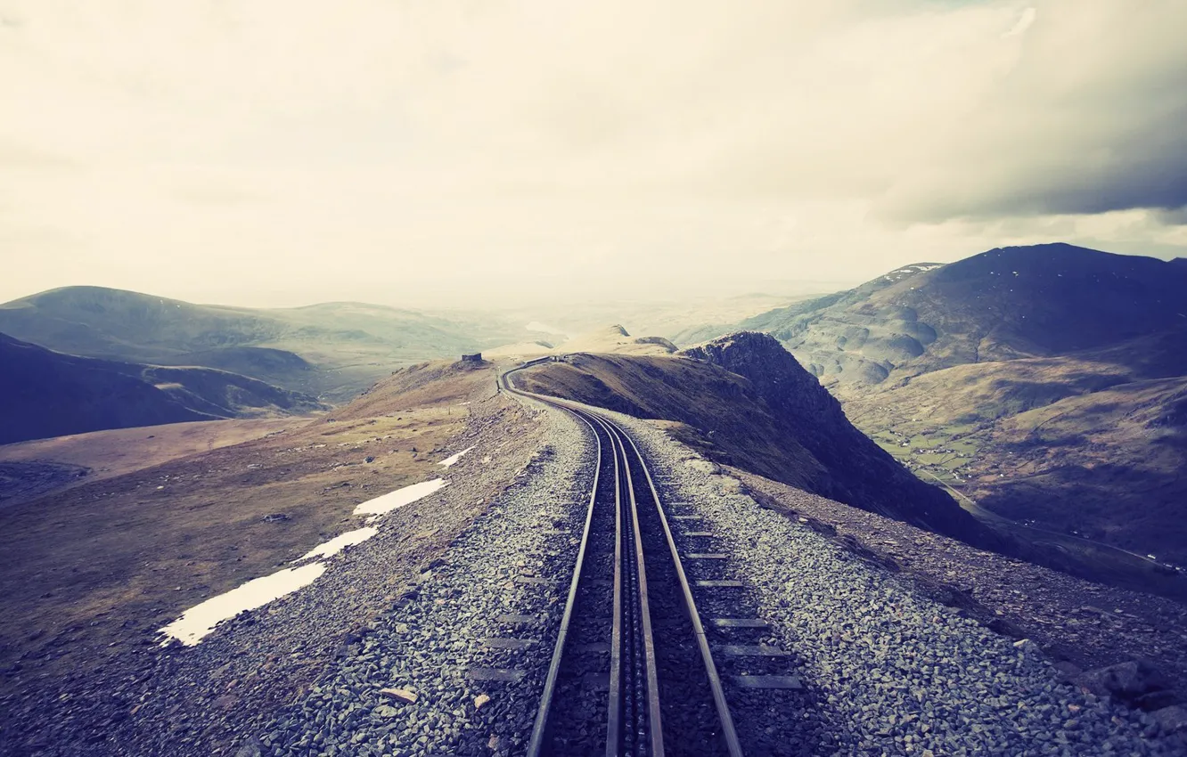 Фото обои mountains, height, railroad, tracks