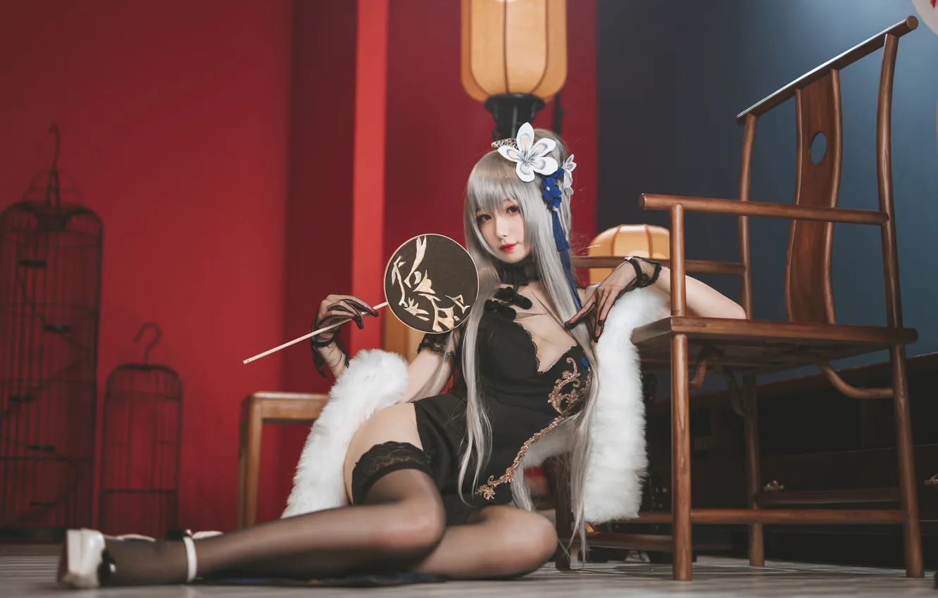 Фото обои комната, стул, азиатка, милашка, косплей, cosplay, asian, cutie