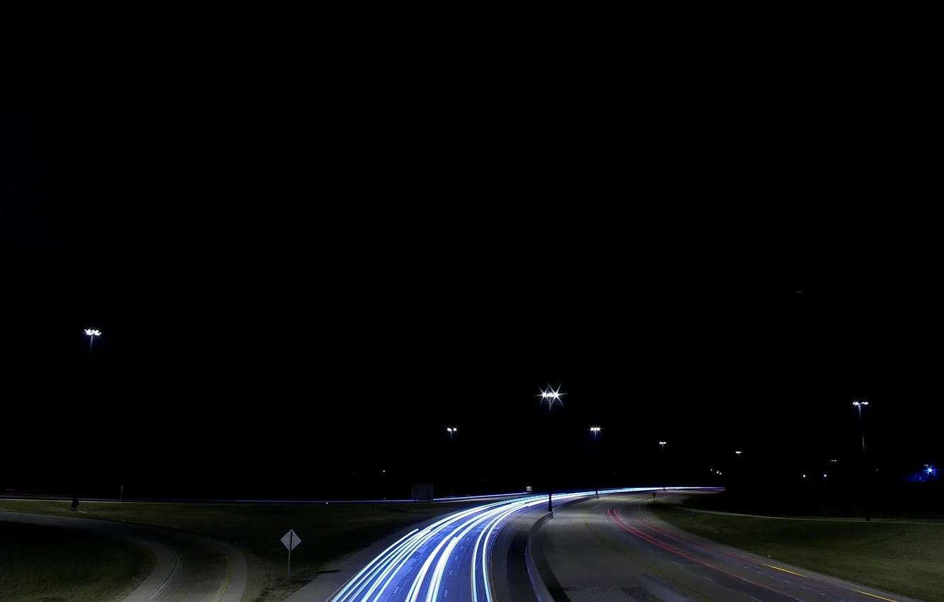 Фото обои дорога, ночной вид, магистраль