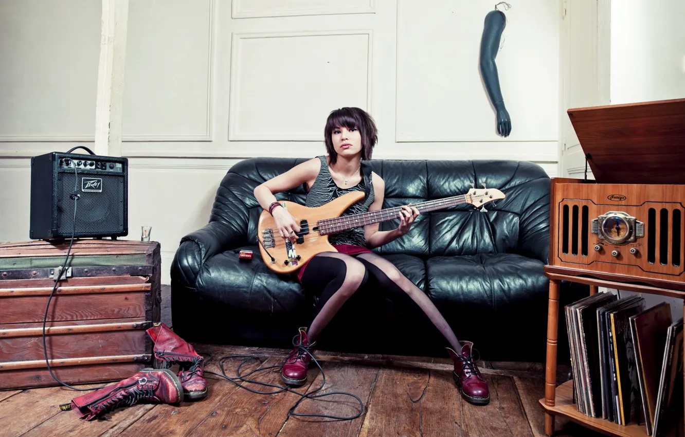 Фото обои девушка, музыка, гитара