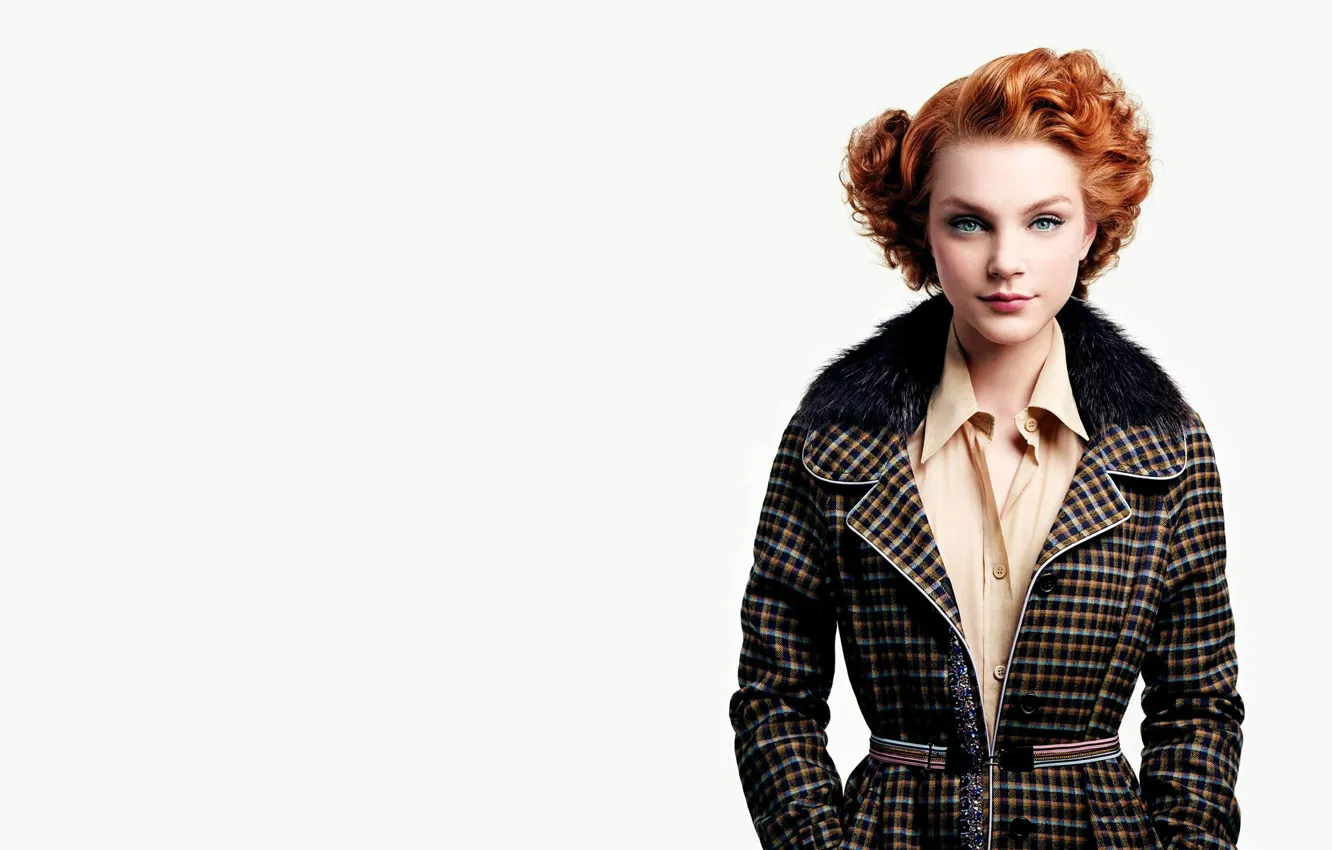 Фото обои мех, рыжая, пальто, Jessica Stam