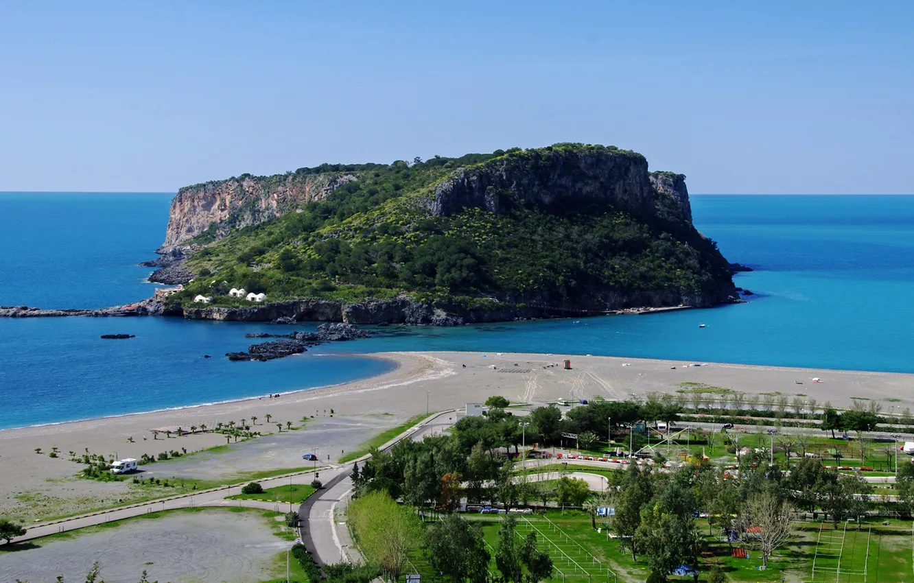 Фото обои beach, sky, trees, sea, landscape, Italy, island, Calabria