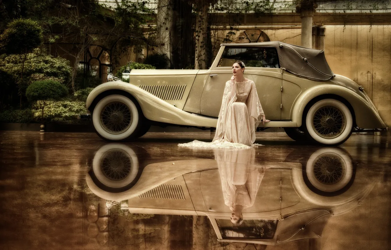 Фото обои авто, девушка, отражение