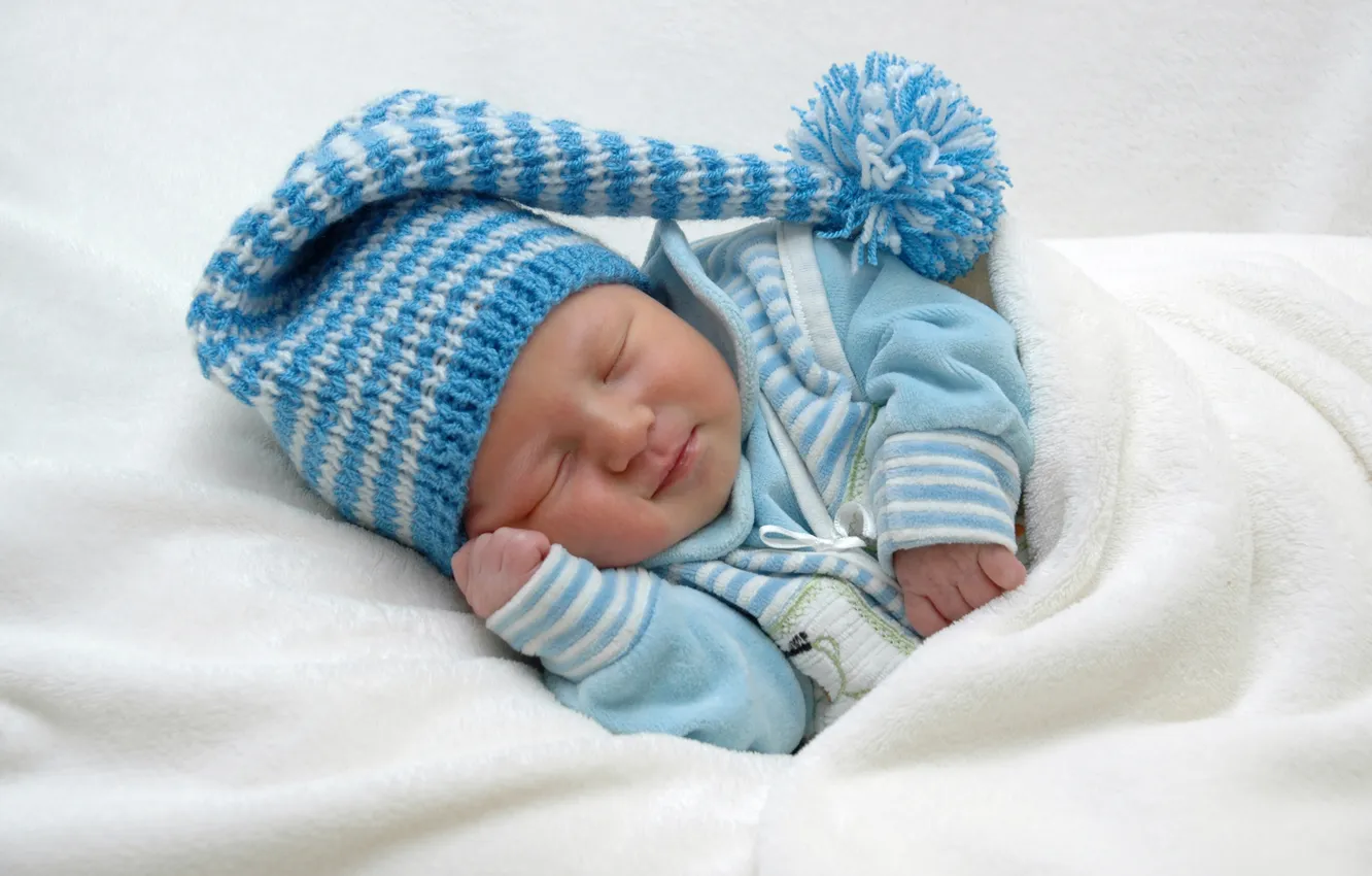 Фото обои нежность, малыш, спит, Ребенок, шапочка, happy baby