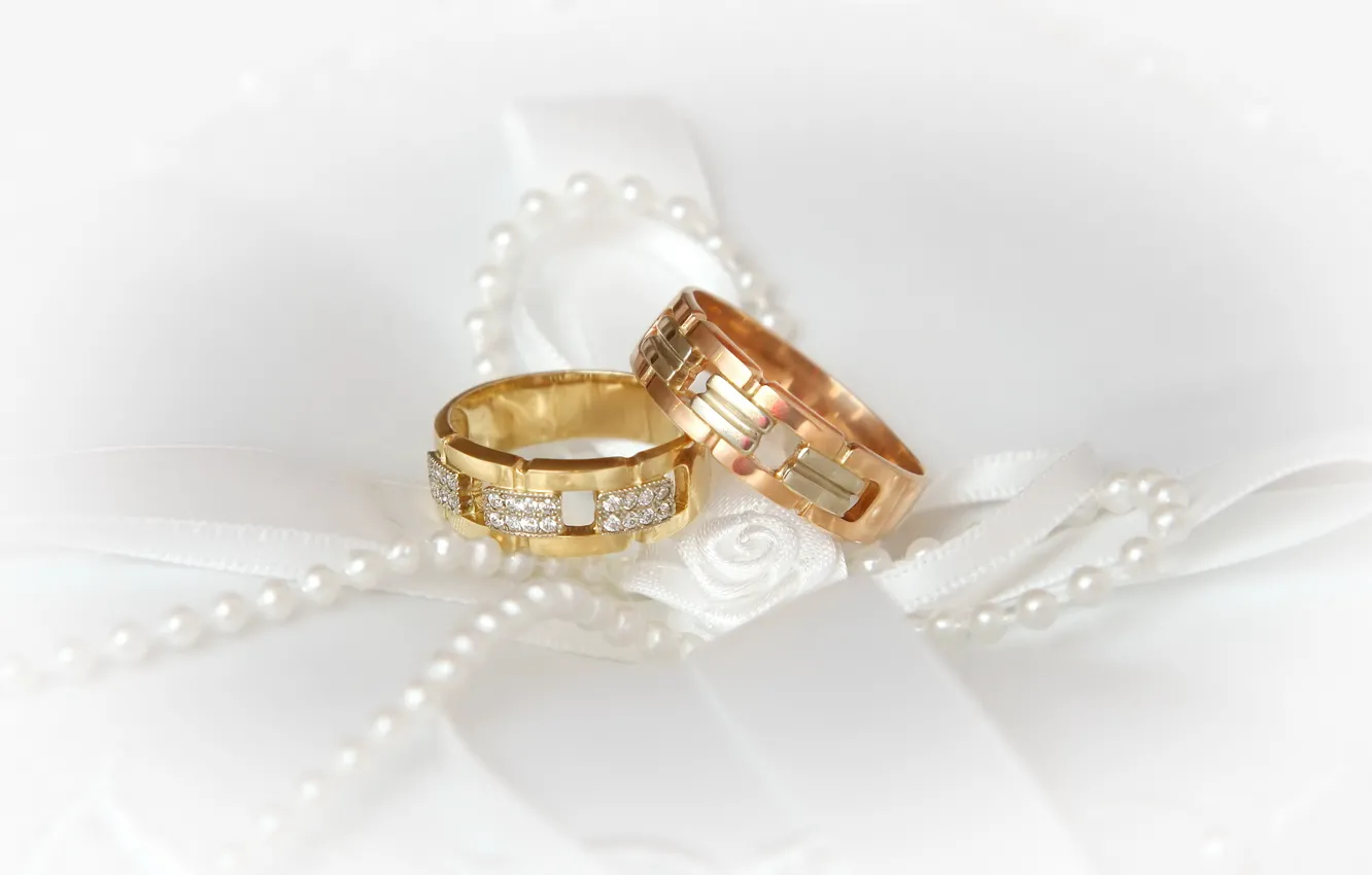 Фото обои белый, бусы, Обручальные кольца, свадьба