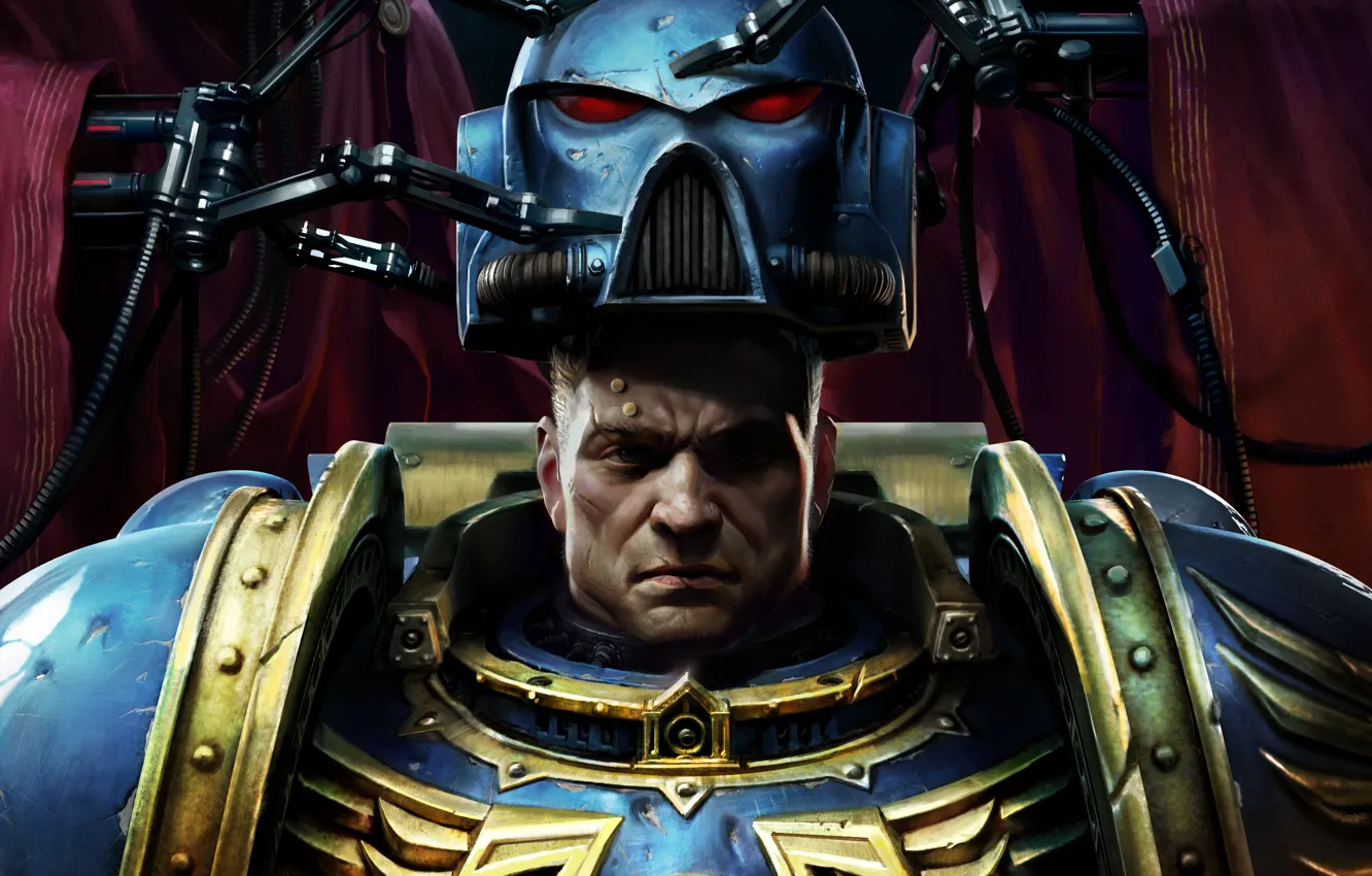Фото обои Шлем, Солдат, Space Marine, Warhammer 40000, Вархаммер