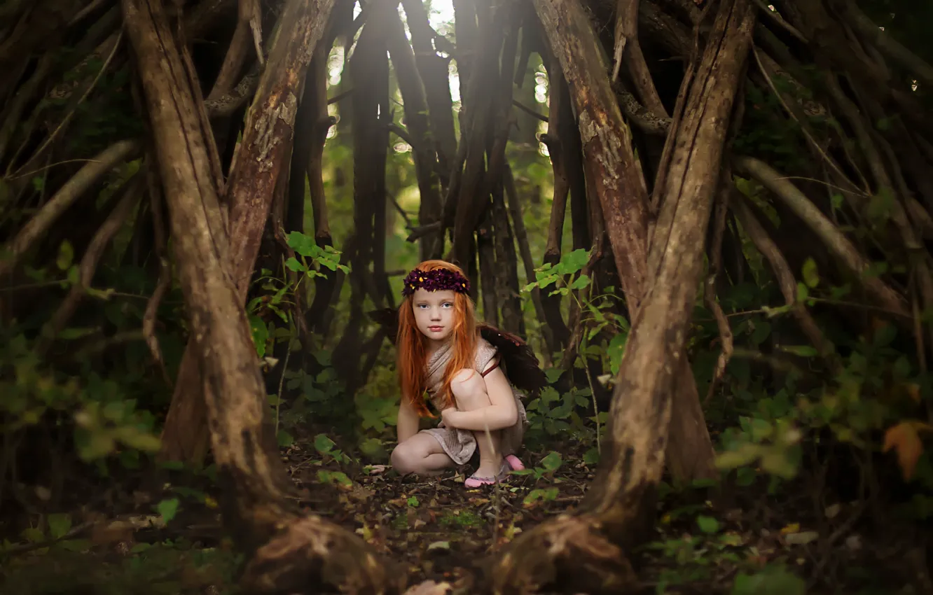 Фото обои лес, девочка, рыжеволосая, Woodland Fairy