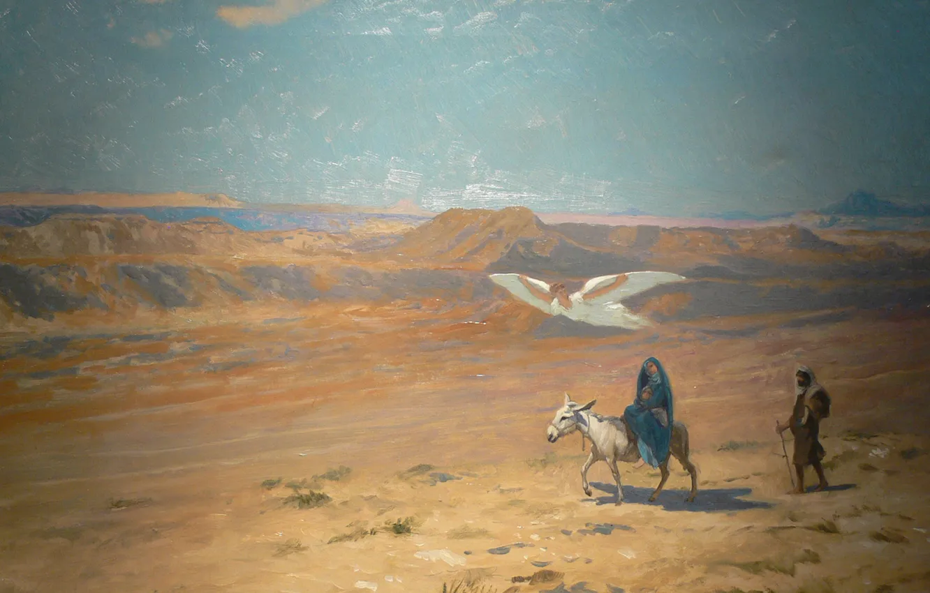 Фото обои ангел, картина, мифология, Бегство в Египет, Жан-Леон Жером