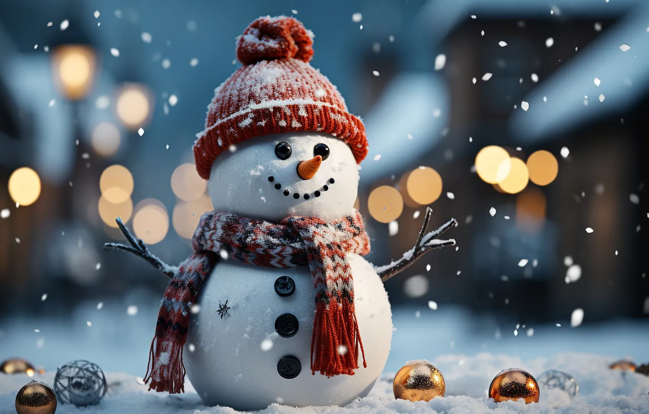Фото обои зима, снег, украшения, новый год, Рождество, снеговик, Christmas, winter