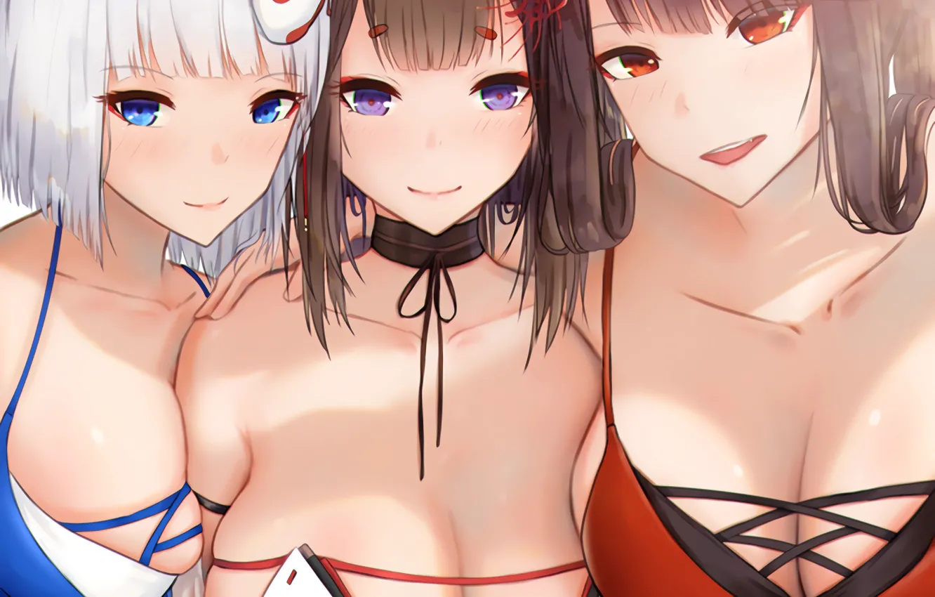 Фото обои girl, sexy, cleavage, long hair, boobs, animal ears, anime, blue eyes