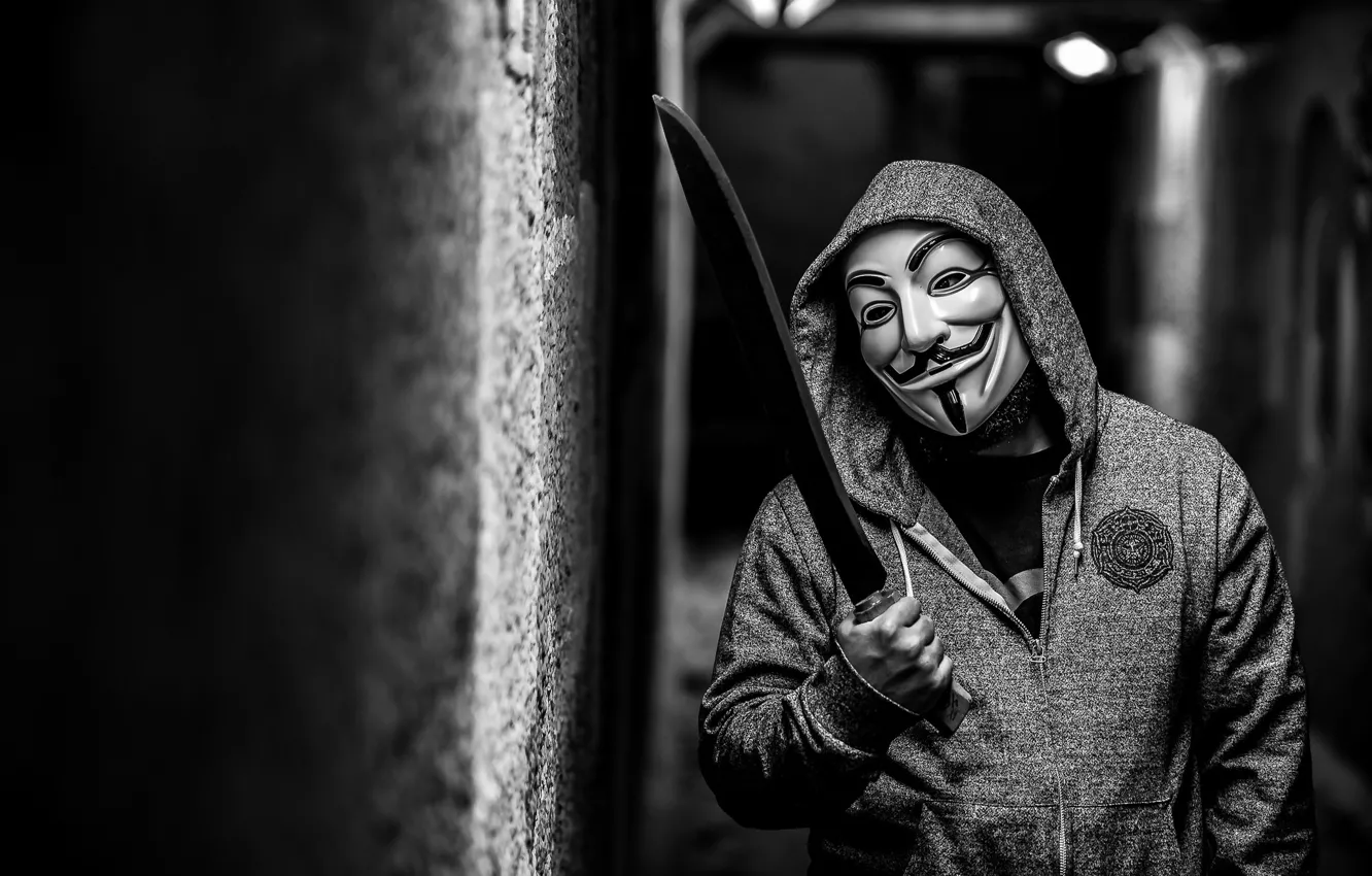 Фото обои маска, мужчина, anonymous, мачета