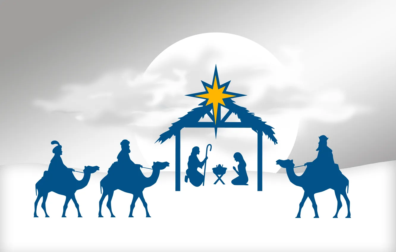 Фото обои Иисус, Рождество, Фигуры, Религия, Мужчины, Дева Мария, Верблюды, Векторная графика