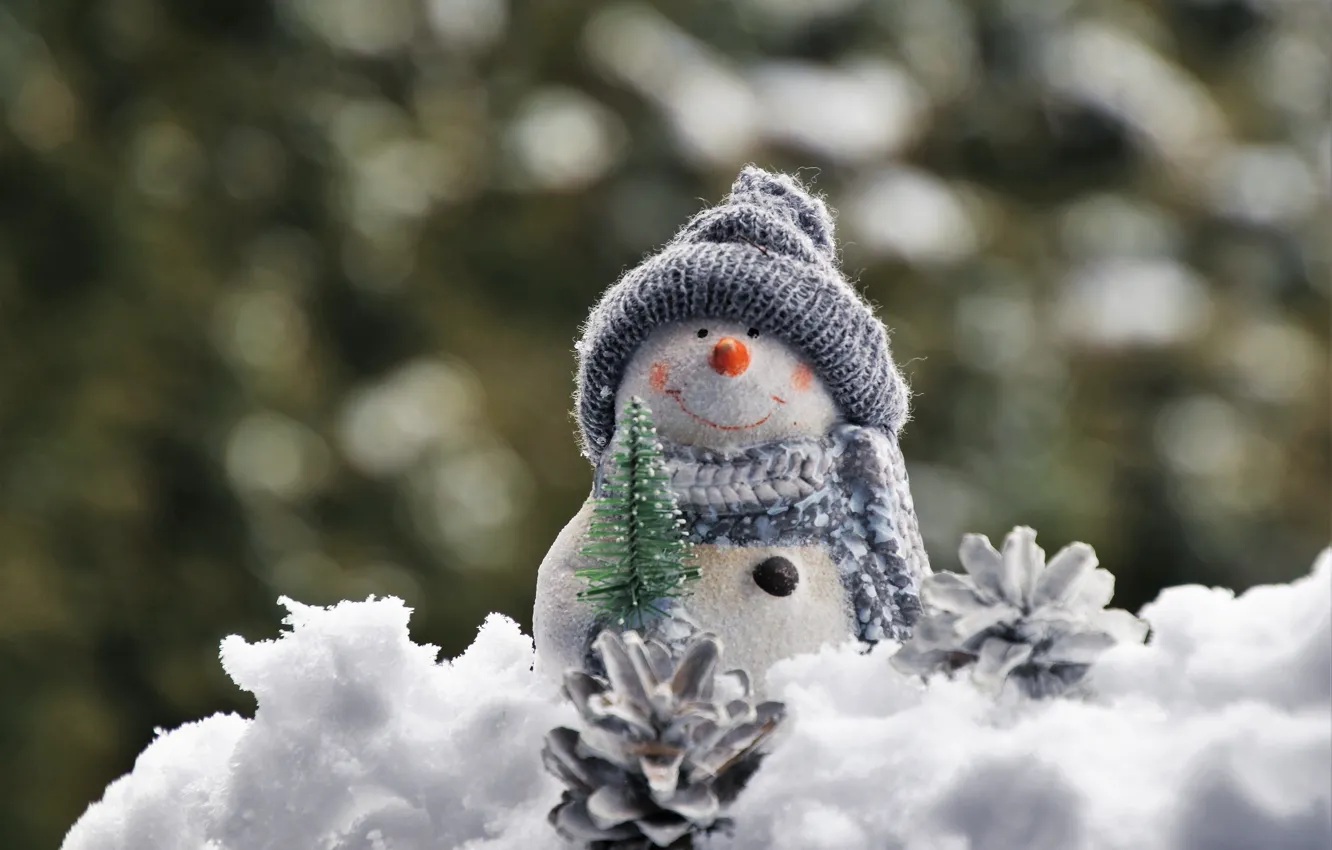 Фото обои зима, снег, улыбка, праздник, шапка, игрушка, шарф, Рождество
