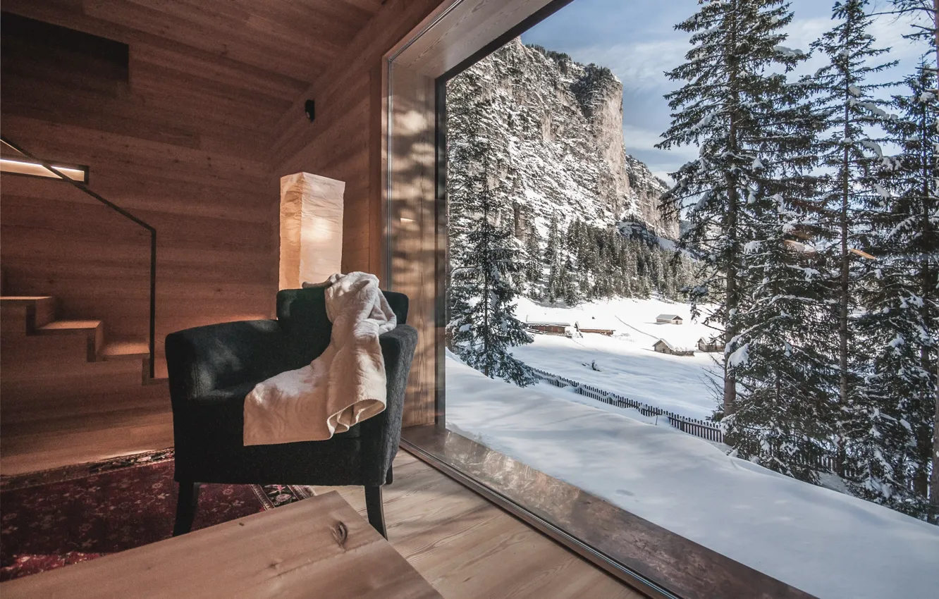 Фото обои дом, вид, интерьер, кресло, Alpine Dolomites