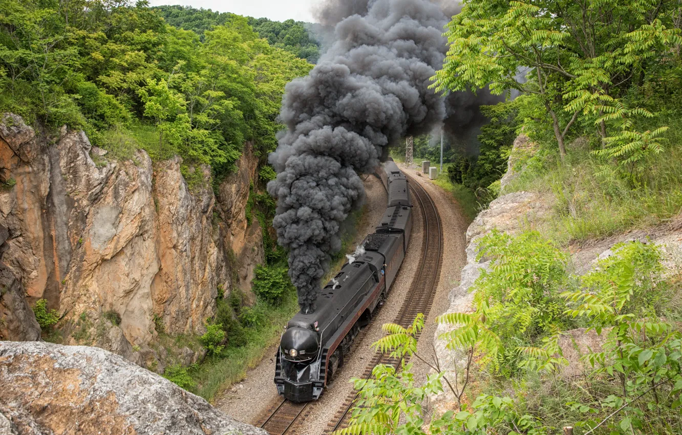 Фото обои поезд, паровоз, железная дорога