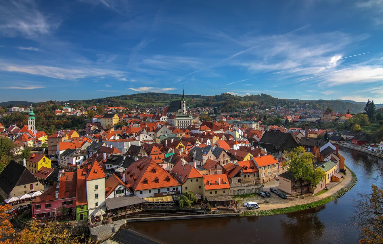 Фото обои река, здания, Чехия, Cesky Krumlov