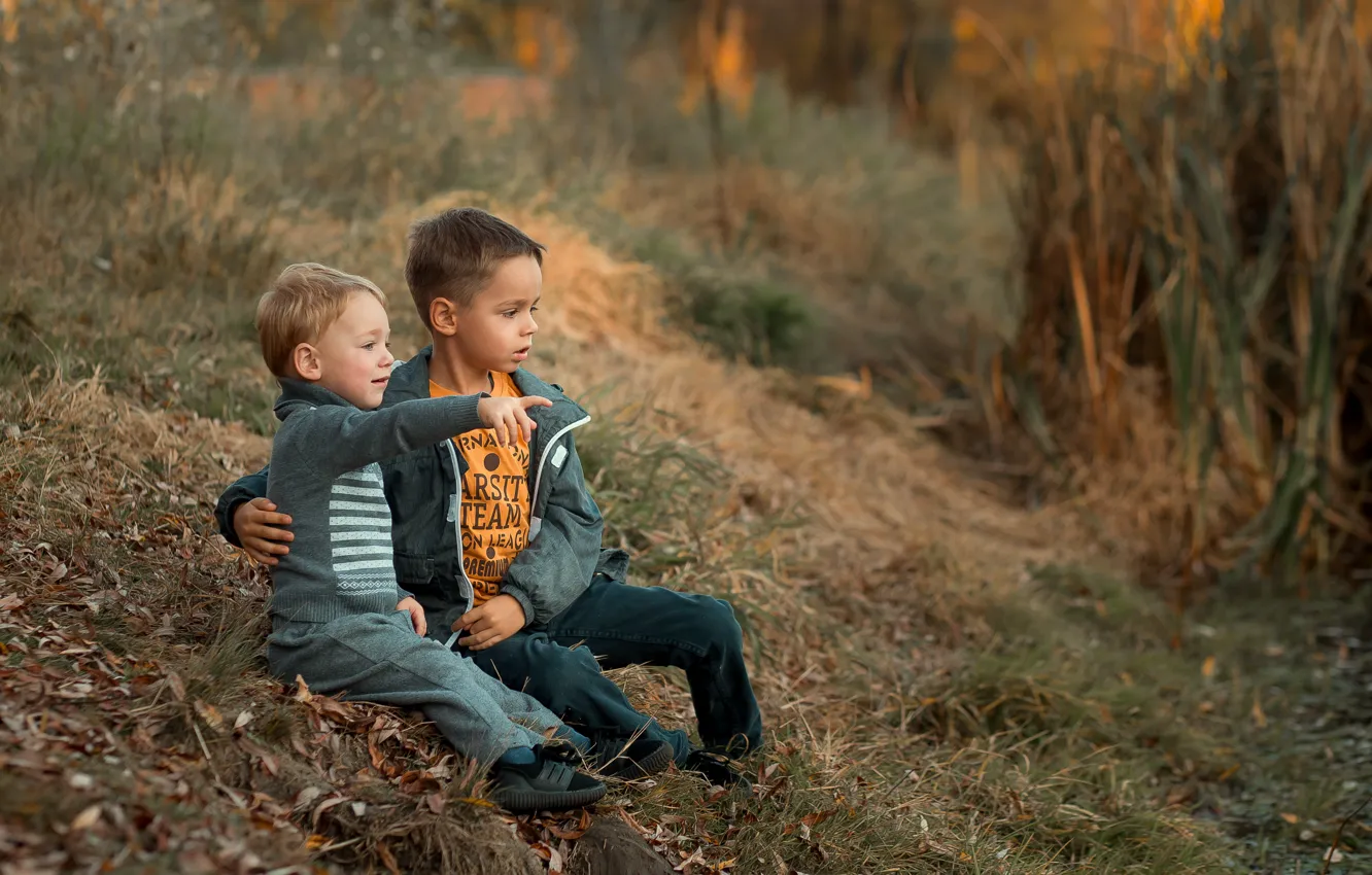 Фото обои осень, природа, дети, друзья, мальчики, Екатерина Борисова