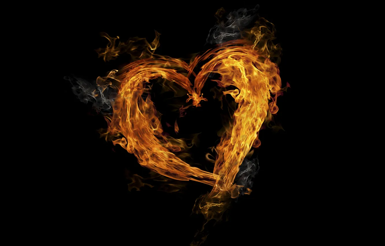 Фото обои фон, огонь, пламя, сердце, дым, fire, heart, горящее