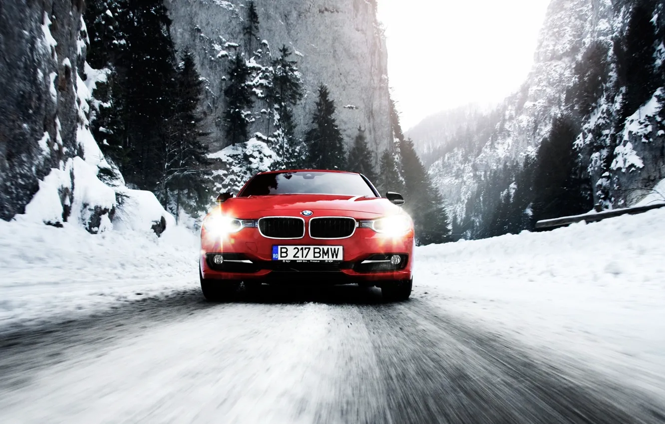 Фото обои зима, дорога, снег, горы, скорость, BMW