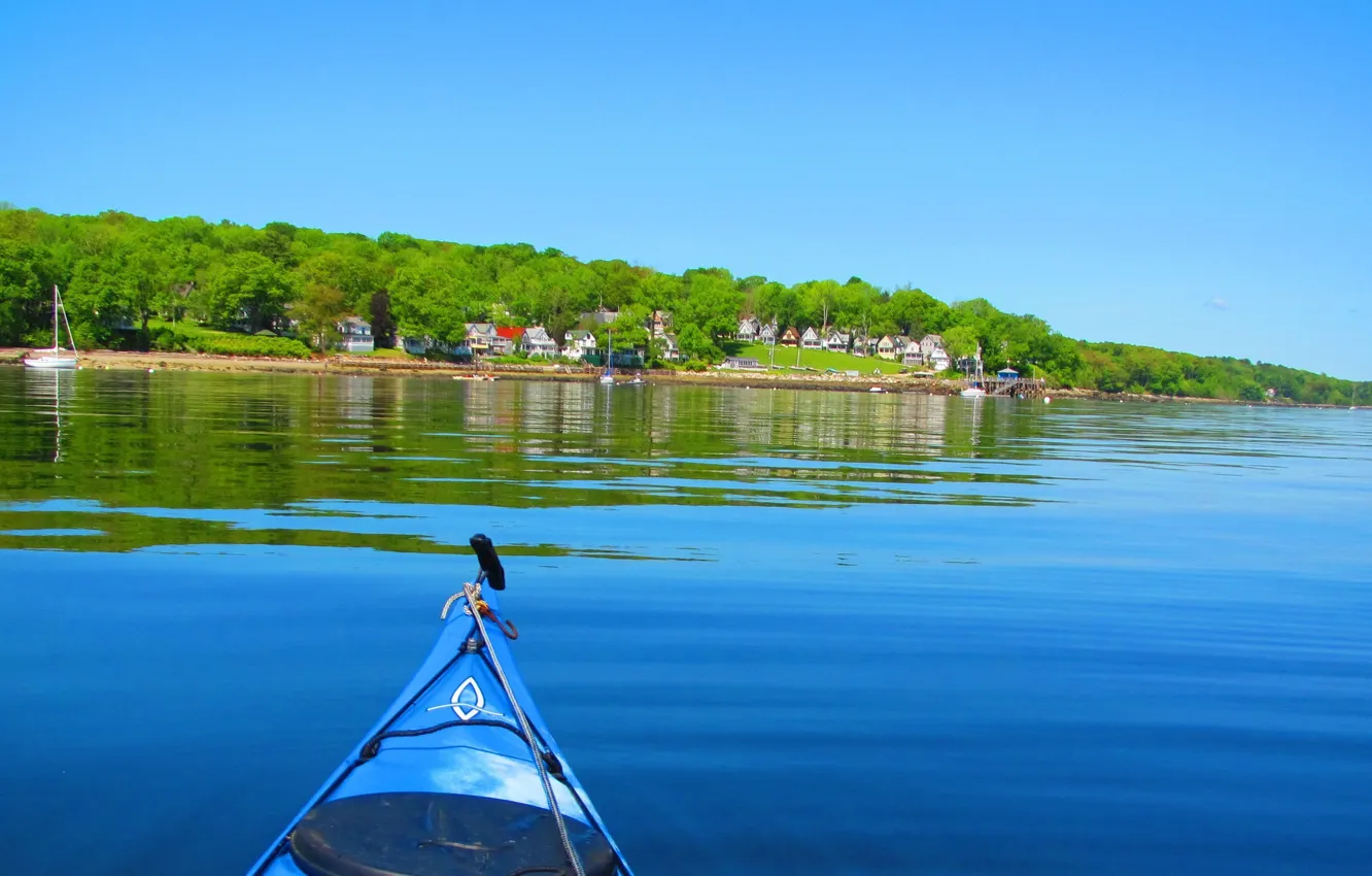 Фото обои лето, побережье, дома, каяк
