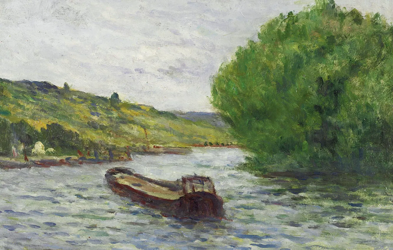 Фото обои пейзаж, картина, Максимильен Люс, Maximilien Luce, Рольбуаз. Баржа на Сене