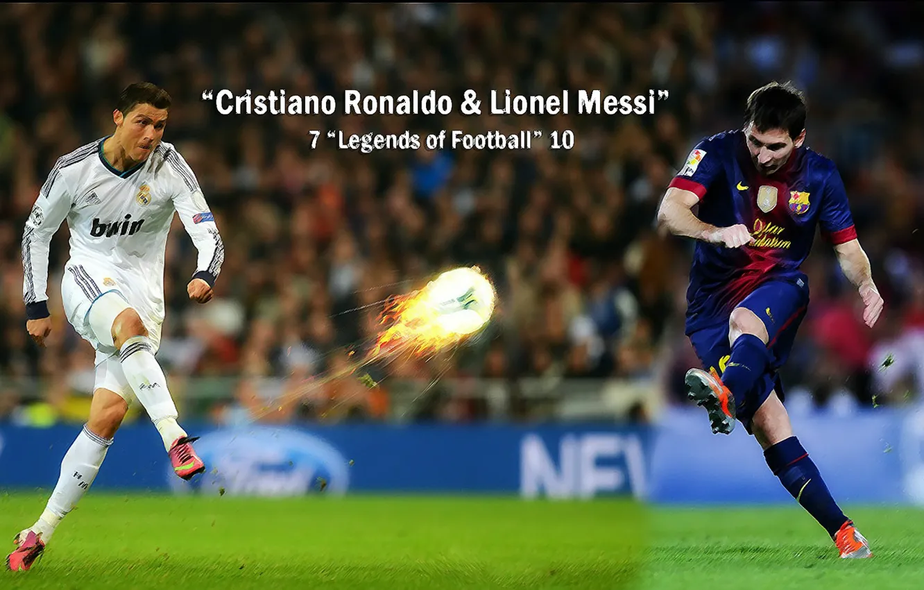 Фото обои wallpaper, sport, Cristiano Ronaldo, football, Lionel Messi, legends, FC Barcelona, Real Madrid CF