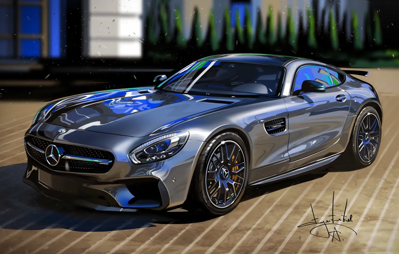 Фото обои Car, Illustration, Supercar, Mercedes-AMG GT, Aleksandr Sidelnikov, Mercedes sketch