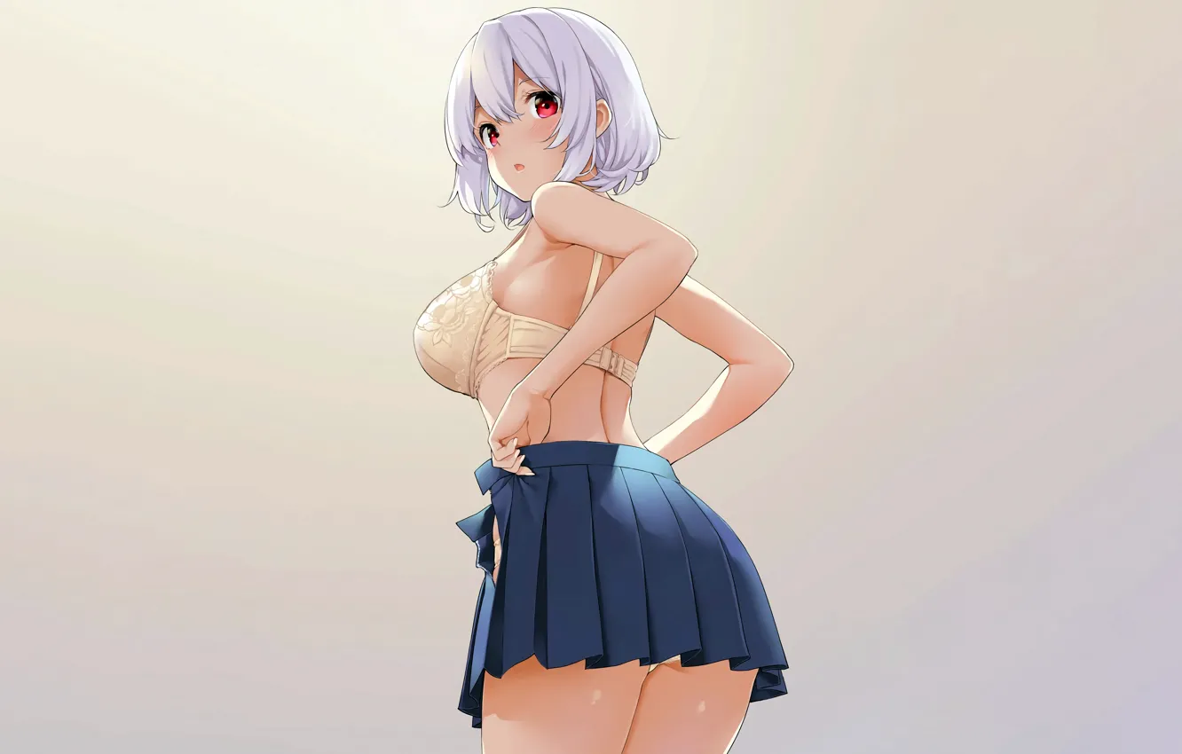 Фото обои girl, sexy, lingerie, bra, boobs, anime, beautiful, short hair