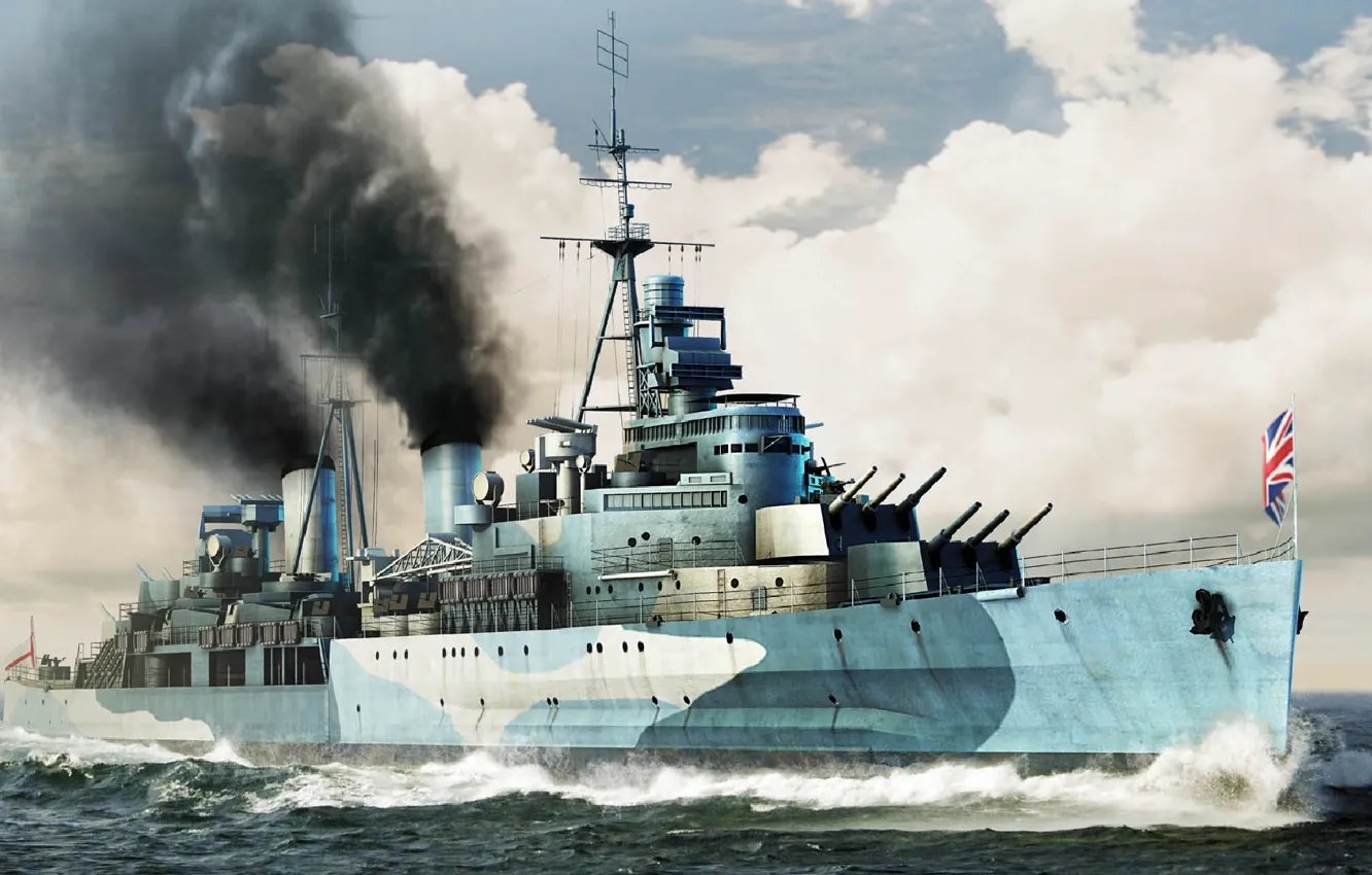 Фото обои корабль, арт, флот, военный, крейсер, британский, cruiser, WW2
