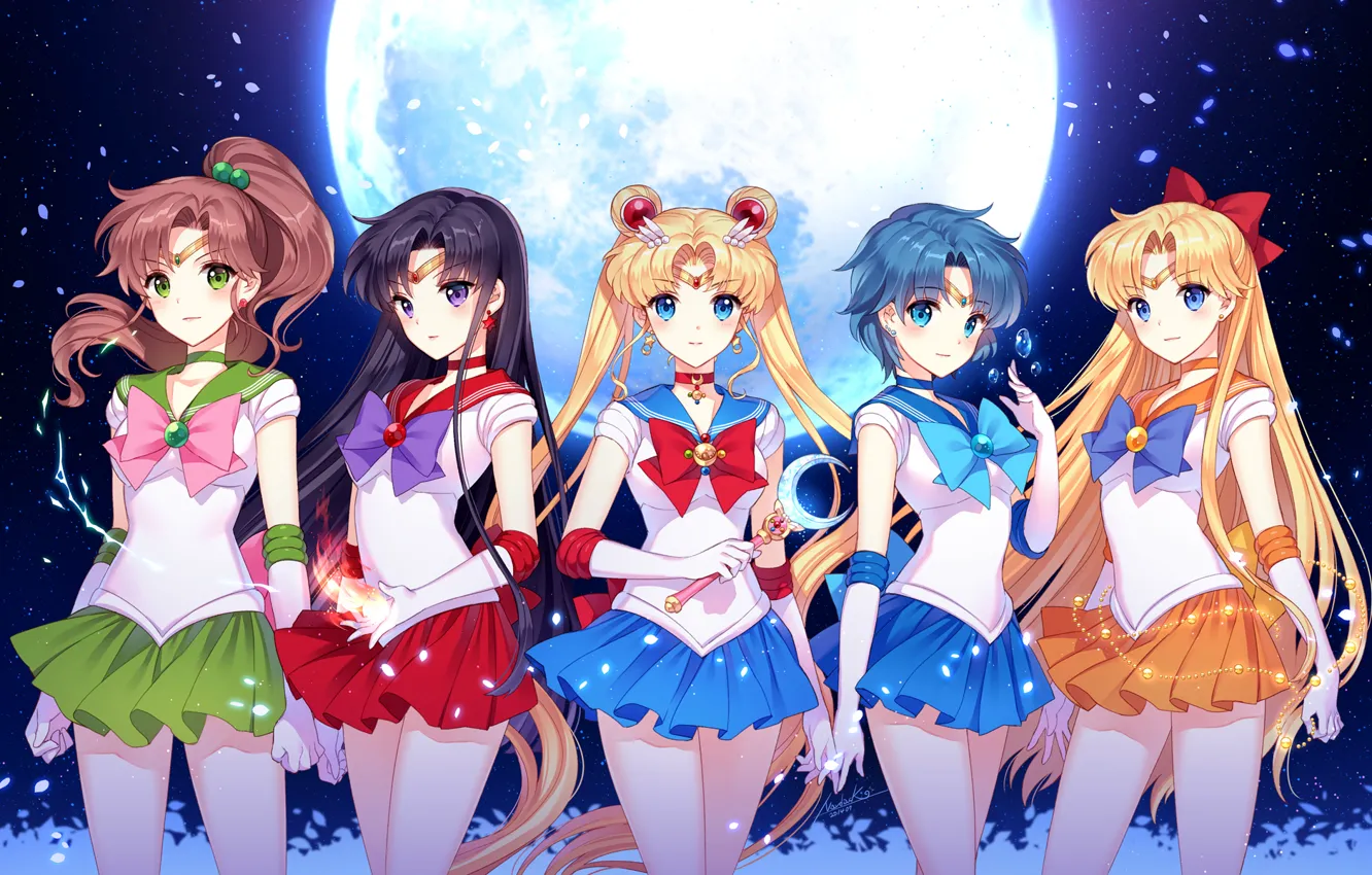 Фото обои девушки, луна, арт, nardack, sailor moon, tsukino usagi, mizuno ami, hino rei