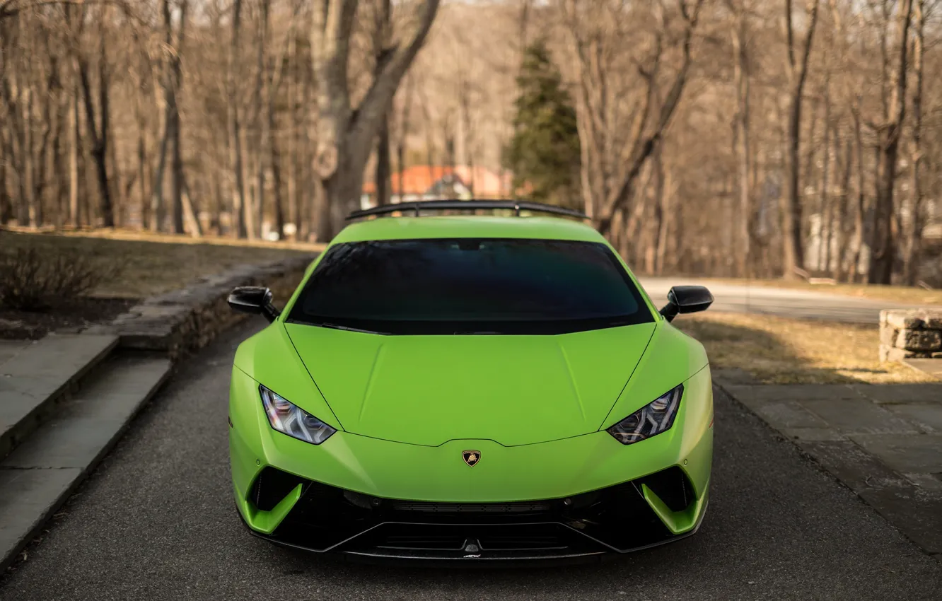Фото обои Lamborghini, Green, Front, Face, VAG, Huracan