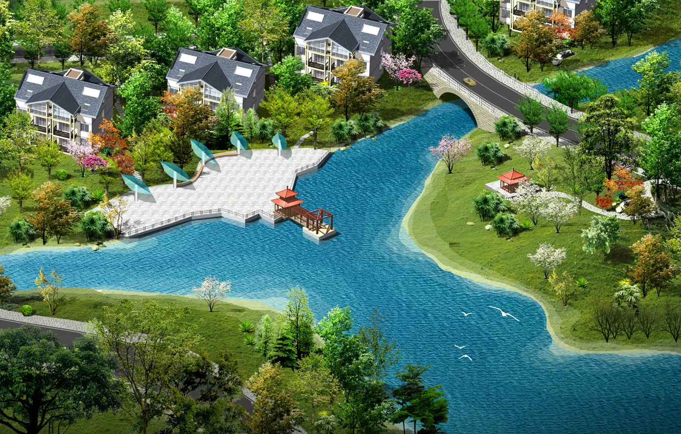 Обои park, town на телефон и рабочий стол, раздел живопись, разрешение ...