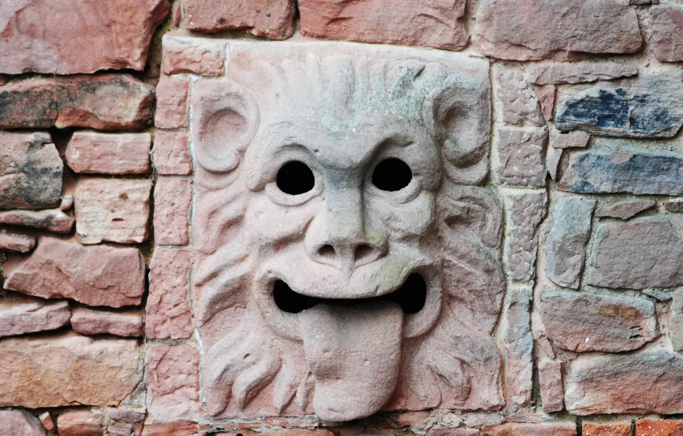 Фото обои маска, водосток, каменная кладка