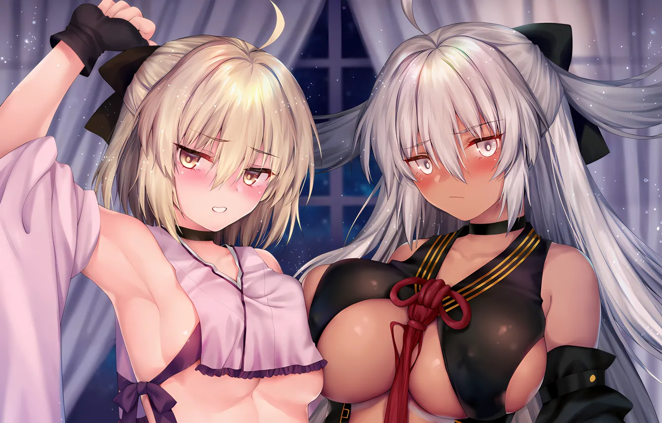 Фото обои sexy, cleavage, blouse, long hair, girls, boobs, anime, beautiful