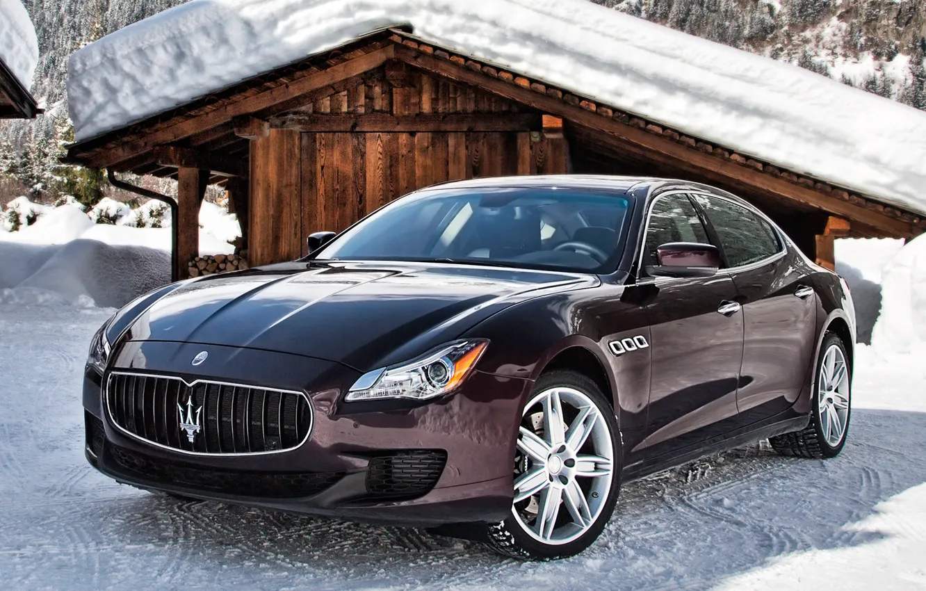 Фото обои снег, Maserati, Quattroporte, автомобиль, мазерати, итальянский