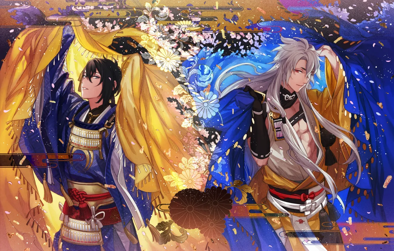 Фото обои узор, доспехи, покрывало, пояс, art, самураи, Tayuya, Touken Ranbu